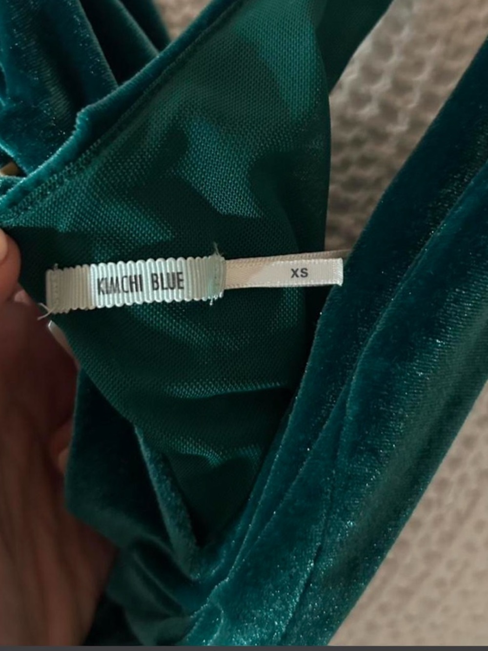 Urban Outfitters Dark Green Velvet V-Neck Mini Dress - Picture 4 of 4
